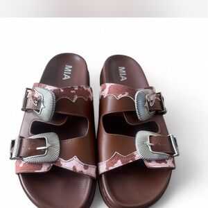 MIA Dual-Tone Sandals with Silver Accents